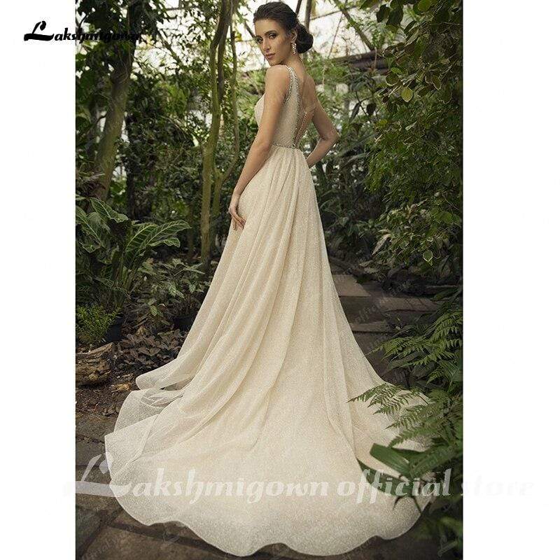 NumberSea - NumberSea Champagne Shiny Sparkling A line Wedding Dresses