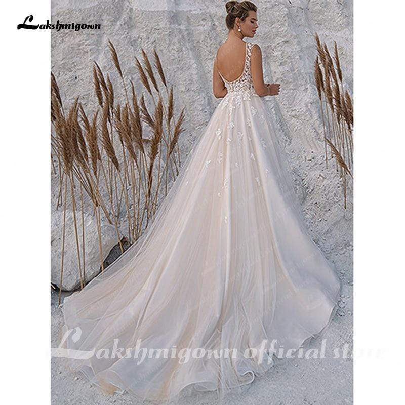 NumberSea - NumberSea Champagne Wedding Dresses Shiny Tulle