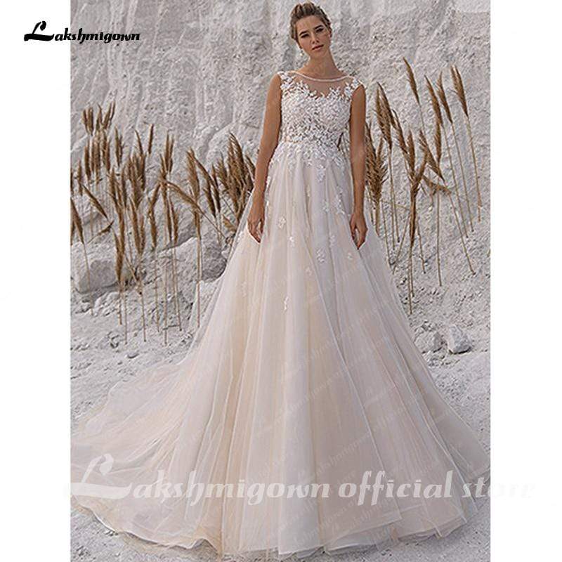 NumberSea - NumberSea Champagne Wedding Dresses Shiny Tulle