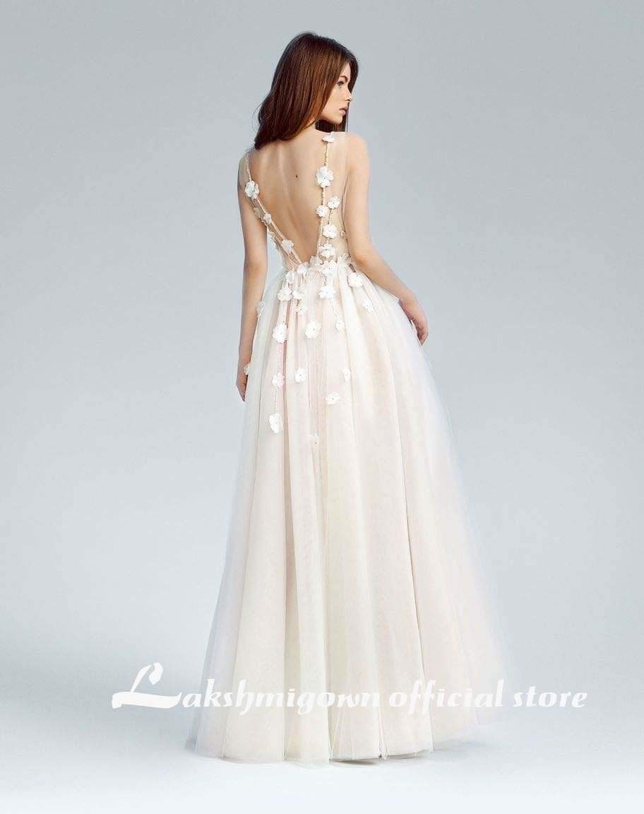 NumberSea - NumberSea Charming A Line Boho Wedding Dresses Lace Appliques