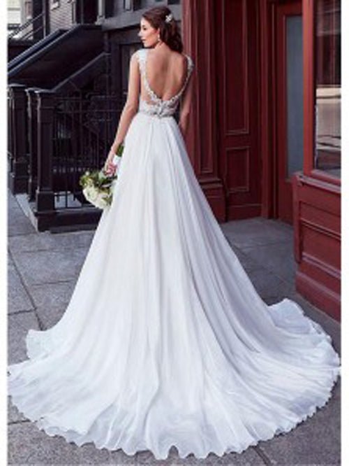 NumberSea - NumberSea Charming Tulle V - neck A - line Wedding Dress With Beaded Lace Appliquess,MW318