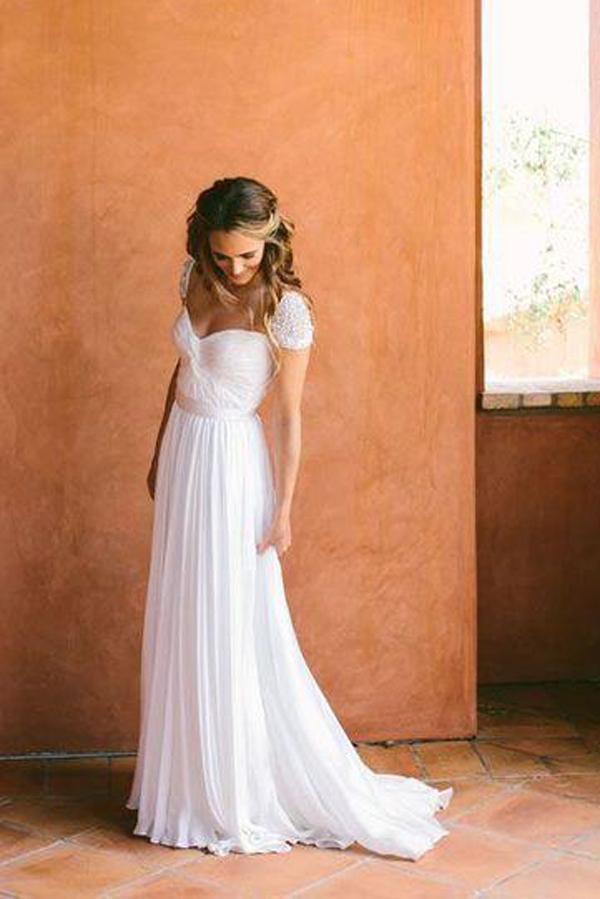 NumberSea - NumberSea Cheap Chiffon Sweetheart Wedding Dresses with Beading And Short Train, MW123