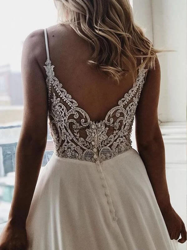 NumberSea - NumberSea Cheap Spaghetti Straps Lace See Through Wedding Dresses Online,Cheap Unique Bridal Dresses,MW423