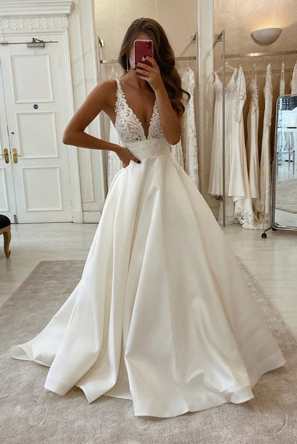 NumberSea - NumberSea Cheap V - neck Lace Wedding Dresses Online, Cheap Unique Bridal Dresses,MW495