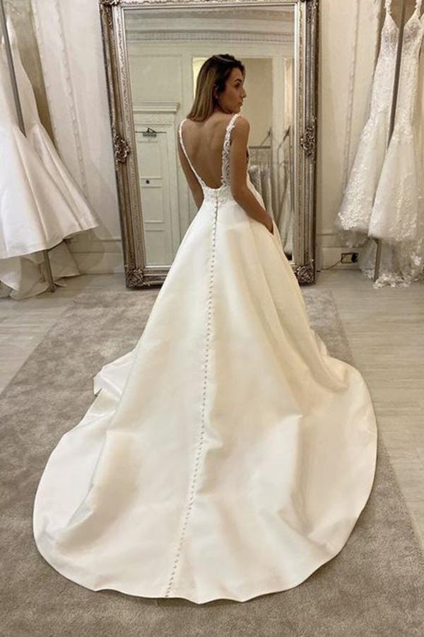 NumberSea - NumberSea Cheap V - neck Lace Wedding Dresses Online, Cheap Unique Bridal Dresses,MW495