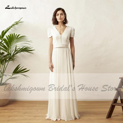 NumberSea - NumberSea Chic Bridal 2 Piece White Wedding Dress Beach Summer