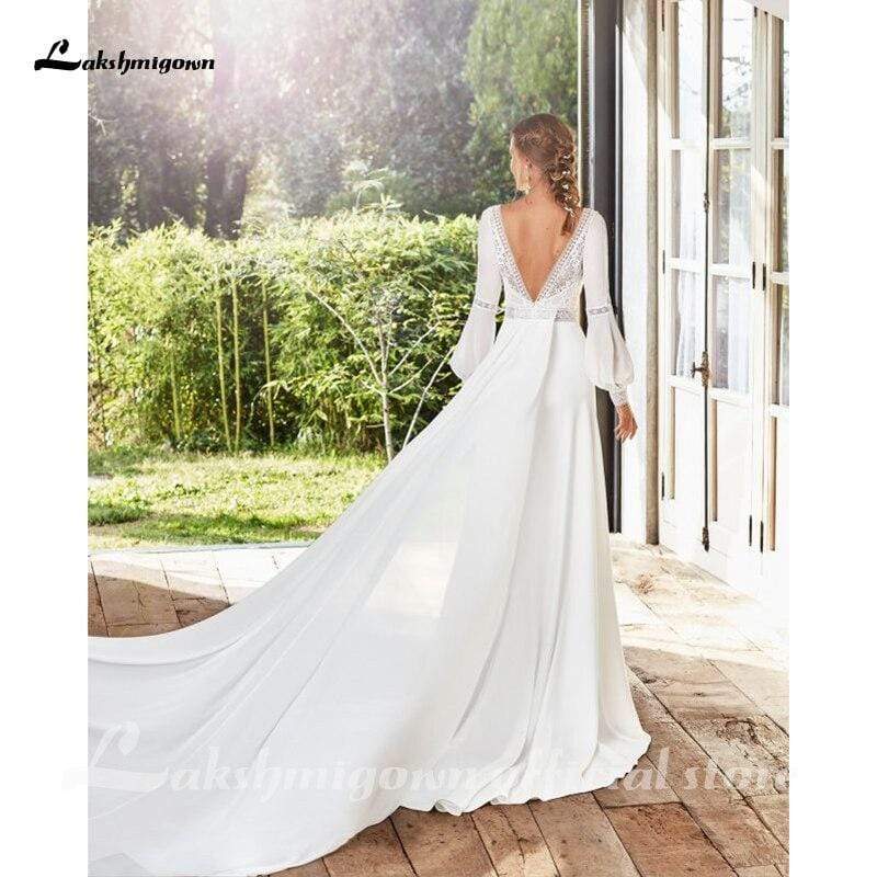 NumberSea - NumberSea Chiffon Appliques Wedding Dresses for Bride A Line