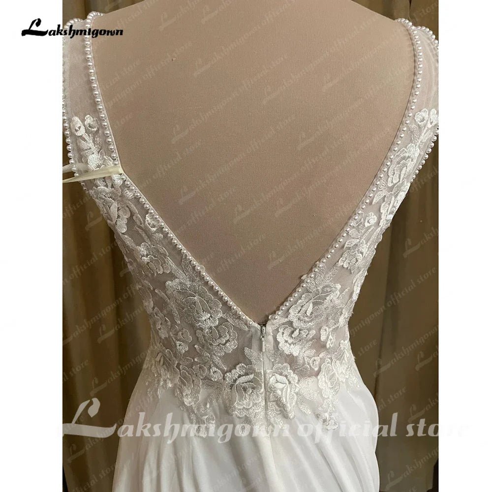 NumberSea - NumberSea Chiffon Beach Wedding Dress V Neck Lace Appliques Vestido Novia 2025 Sexy Bridal Boho Wedding Gowns Open Back