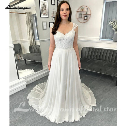 NumberSea - NumberSea Chiffon Beach Wedding Dresses For Women 2025 Bride Luxury Lace Long Boho Wedding Gowns Open Back