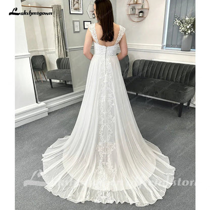 NumberSea - NumberSea Chiffon Beach Wedding Dresses For Women 2025 Bride Luxury Lace Long Boho Wedding Gowns Open Back