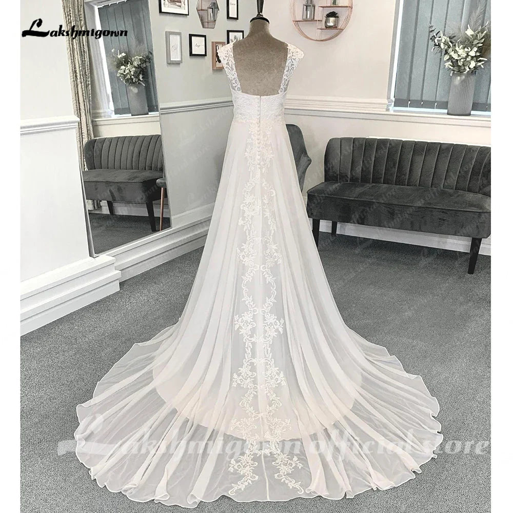 NumberSea - NumberSea Chiffon Beach Wedding Dresses For Women 2025 Bride Luxury Lace Long Boho Wedding Gowns Open Back