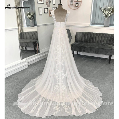 NumberSea - NumberSea Chiffon Beach Wedding Dresses For Women 2025 Bride Luxury Lace Long Boho Wedding Gowns Open Back