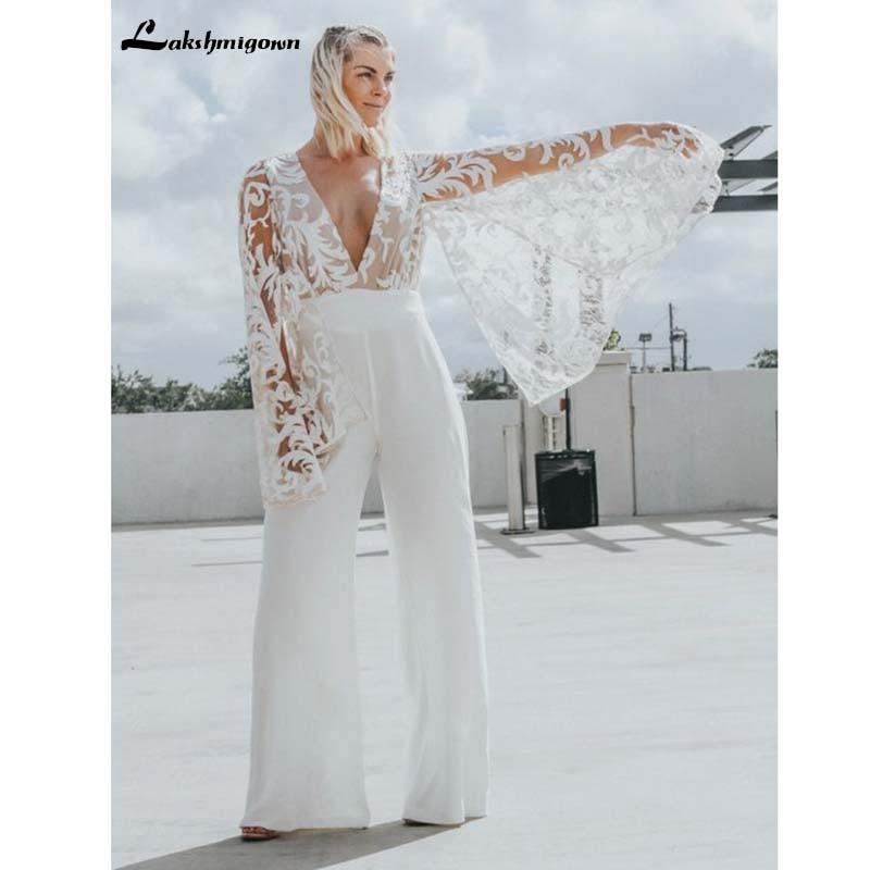 NumberSea - NumberSea Chiffon Bohemian Lace Wedding Dress A Line Lace Bridal Gowns