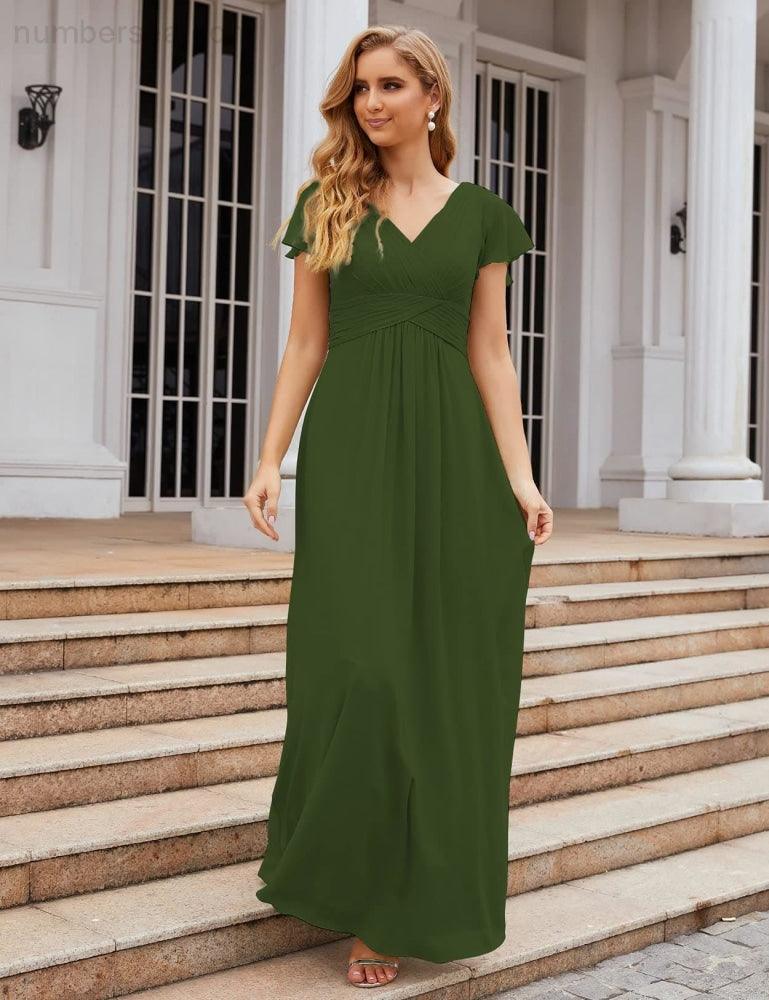 NumberSea - Numbersea Chiffon Bridesmaid Dress Cap Sleeves Maxi Prom Gowns Party Wedding Mother of The Bride Dresses for Women SEA28047