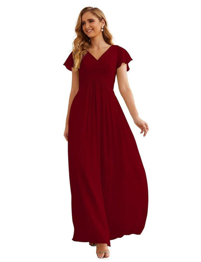 NumberSea - Numbersea Chiffon Bridesmaid Dress Cap Sleeves Maxi Prom Gowns Party Wedding Mother of The Bride Dresses for Women SEA28047