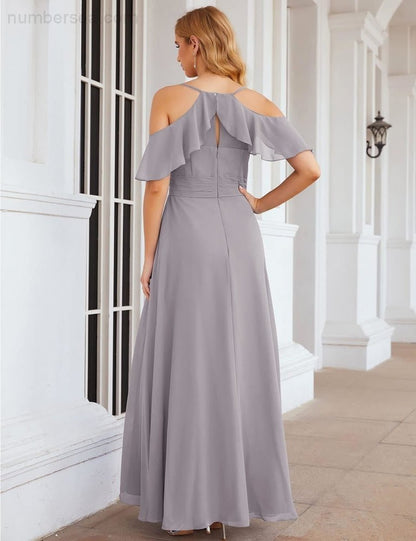 NumberSea - Numbersea Chiffon Cold Shoulder Long Bridesmaid Dresses Plus Size Formal Prom Gowns for Women Party Wedding SEA28070