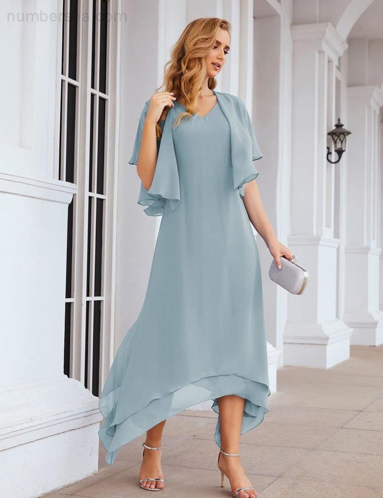 NumberSea - Numbersea Chiffon Plus Size Mother of Bride Dresses with Jacket Formal Dresses for Wedding SEA28073