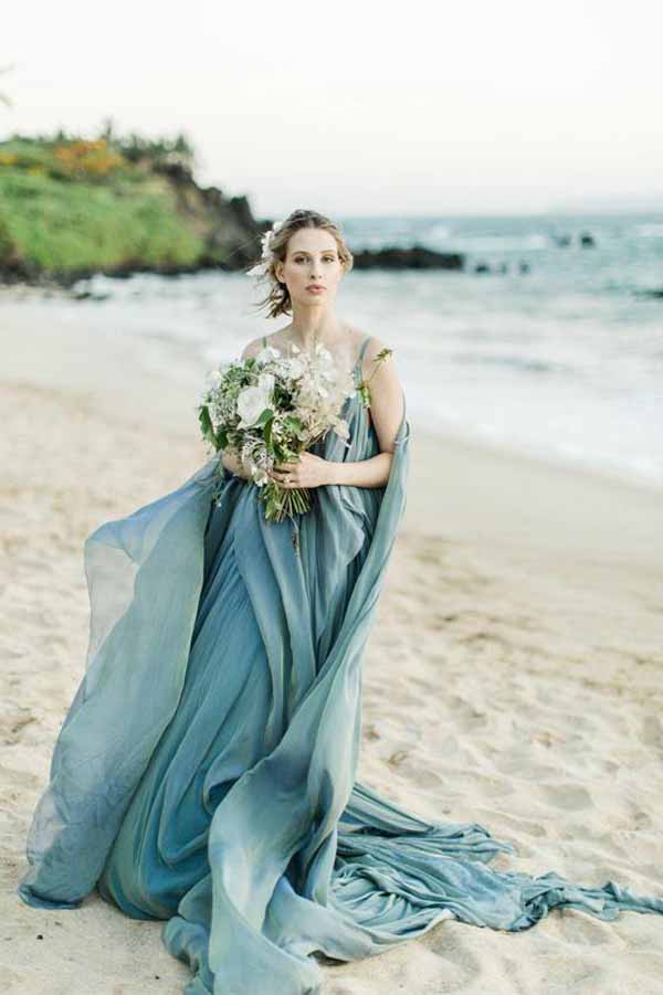 NumberSea - NumberSea Chiffon Rustic Wedding Dress With Train, A - line Beach Wedding Gown, MW685