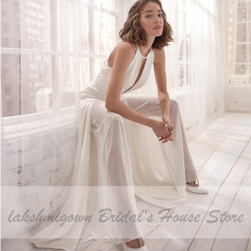 NumberSea - NumberSea Classic Bridal Halter Jumpsuit Wedding Dress