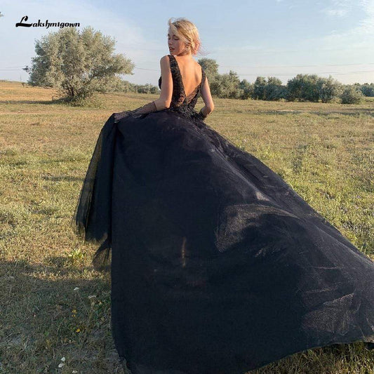 NumberSea - NumberSea Classic Bridal Sexy Gothic Black Wedding Dress