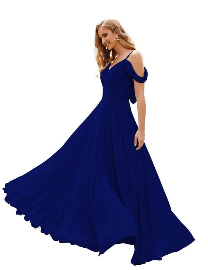 NumberSea - Numbersea Cold Shoulder Chiffon Bridesmaid Dresses Long Maxi Formal Prom Gowns for Women Party SEA28059