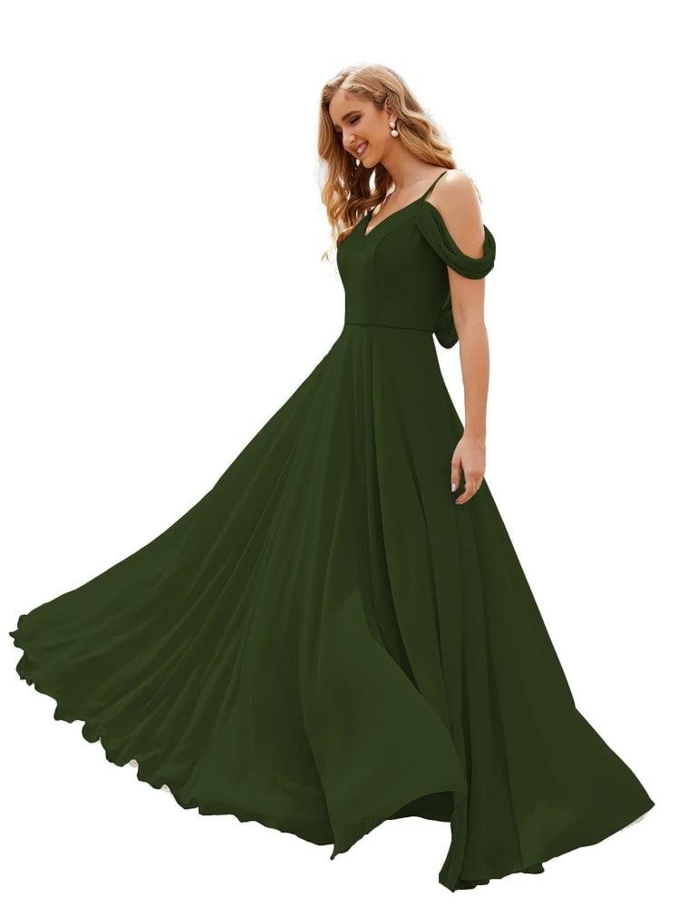 NumberSea - Numbersea Cold Shoulder Chiffon Bridesmaid Dresses Long Maxi Formal Prom Gowns for Women Party SEA28059