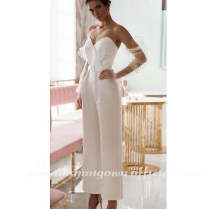 NumberSea - NumberSea Country Jumpsuits Wedding Dresses With Detachable Sleeve