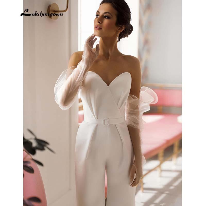 NumberSea - NumberSea Country Jumpsuits Wedding Dresses With Detachable Sleeve