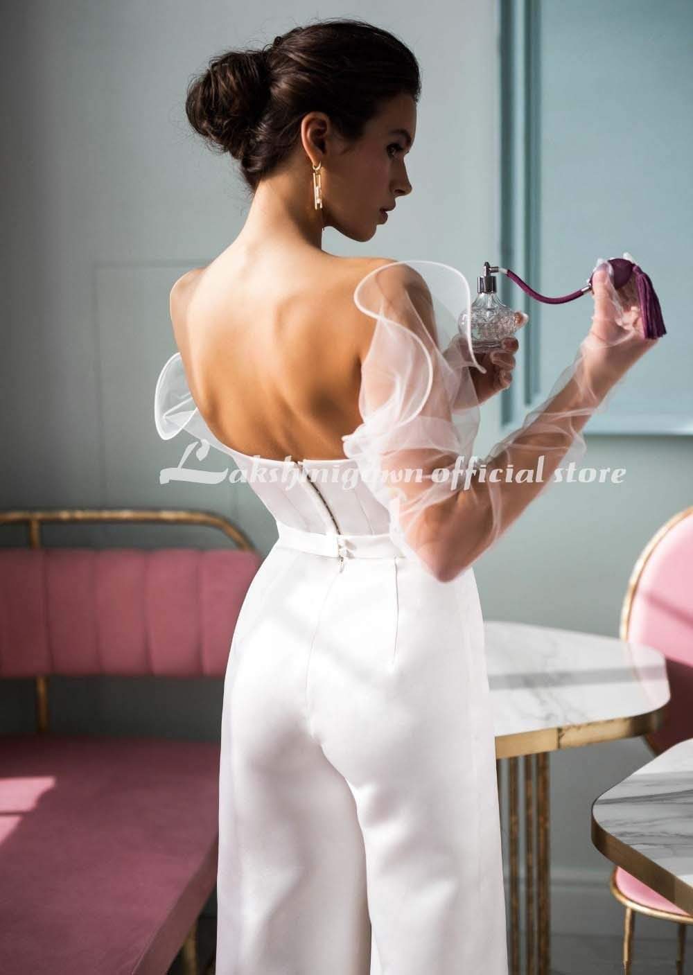 NumberSea - NumberSea Country Jumpsuits Wedding Dresses With Detachable Sleeve