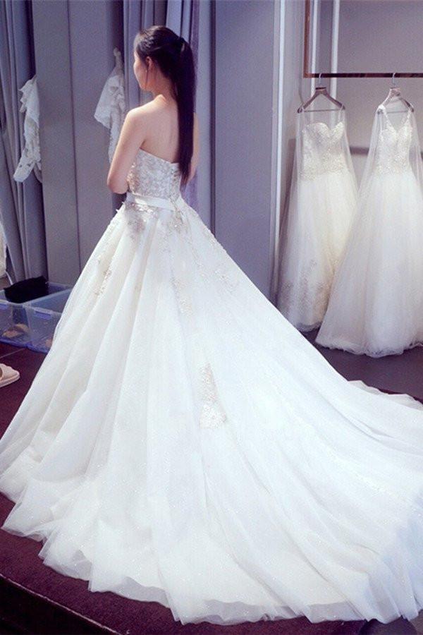 NumberSea - NumberSea Crystal Lace A Line Wedding Dresses, Sweetheart Wedding Gowns, Bridal Dress, MW104