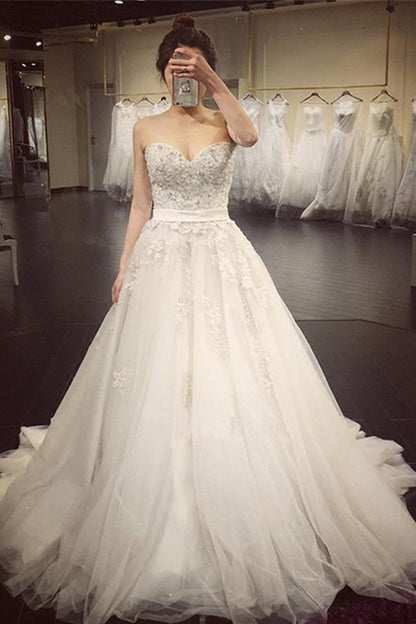 NumberSea - NumberSea Crystal Lace A Line Wedding Dresses, Sweetheart Wedding Gowns, Bridal Dress, MW104