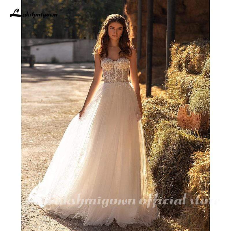 NumberSea - NumberSea Crystal Wedding Dress Off The Shoulder Bridal