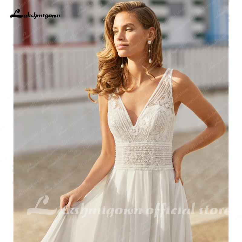 NumberSea - NumberSea Deep V Champagne Wedding Dress A Line long sleeves