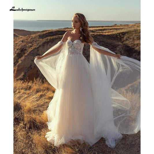 NumberSea - NumberSea Deep V Neck Lace Sexy Tulle Sleeveless Boho Wedding Dresses