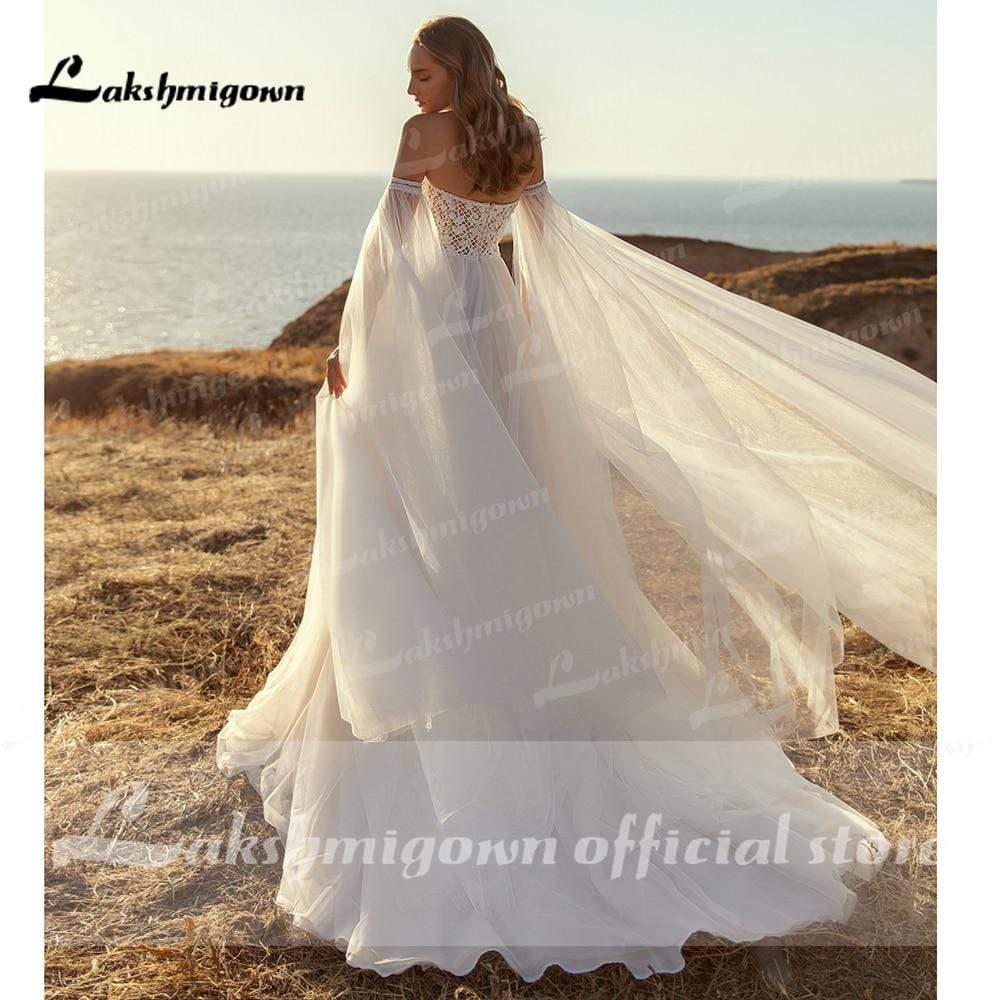 NumberSea - NumberSea Deep V Neck Lace Sexy Tulle Sleeveless Boho Wedding Dresses