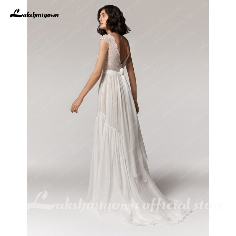 NumberSea - NumberSea Deep V - neck Sexy Beach Wedding Dress Summer 2021 Vestito da Donna V Neck Sexy Bohemian Bridal Dress Backless