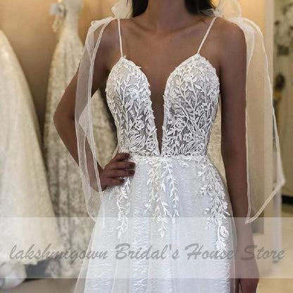 NumberSea - NumberSea Deep V - neck Sexy Boho Bridal Wedding Dress