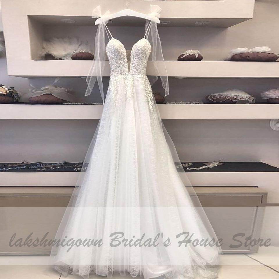 NumberSea - NumberSea Deep V - neck Sexy Boho Bridal Wedding Dress