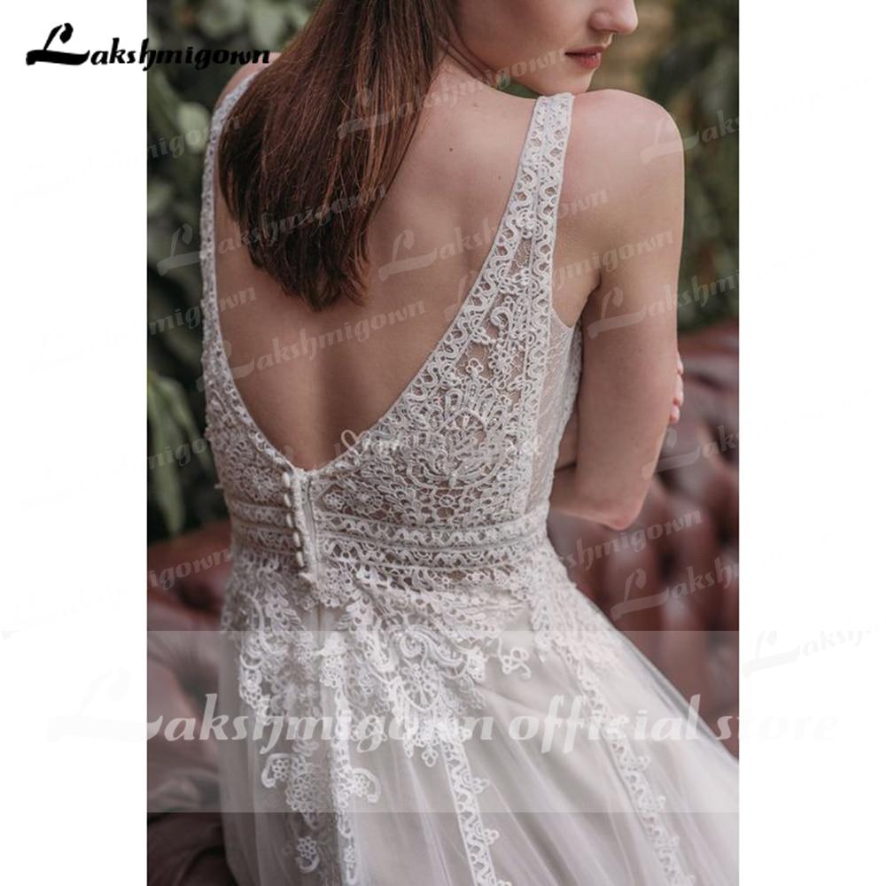 NumberSea - NumberSea Deep V Neck Sleeveless Backless Lace Tulle Wedding Dresses