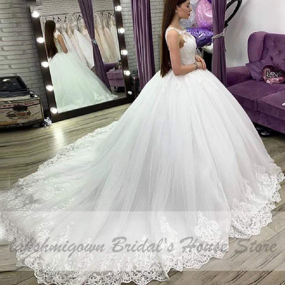 NumberSea - NumberSea Dubai White Bridal Ball Gown Wedding Dress Floral Turkey