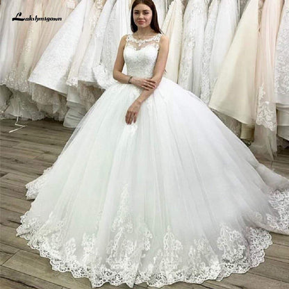 NumberSea - NumberSea Dubai White Bridal Ball Gown Wedding Dress Floral Turkey