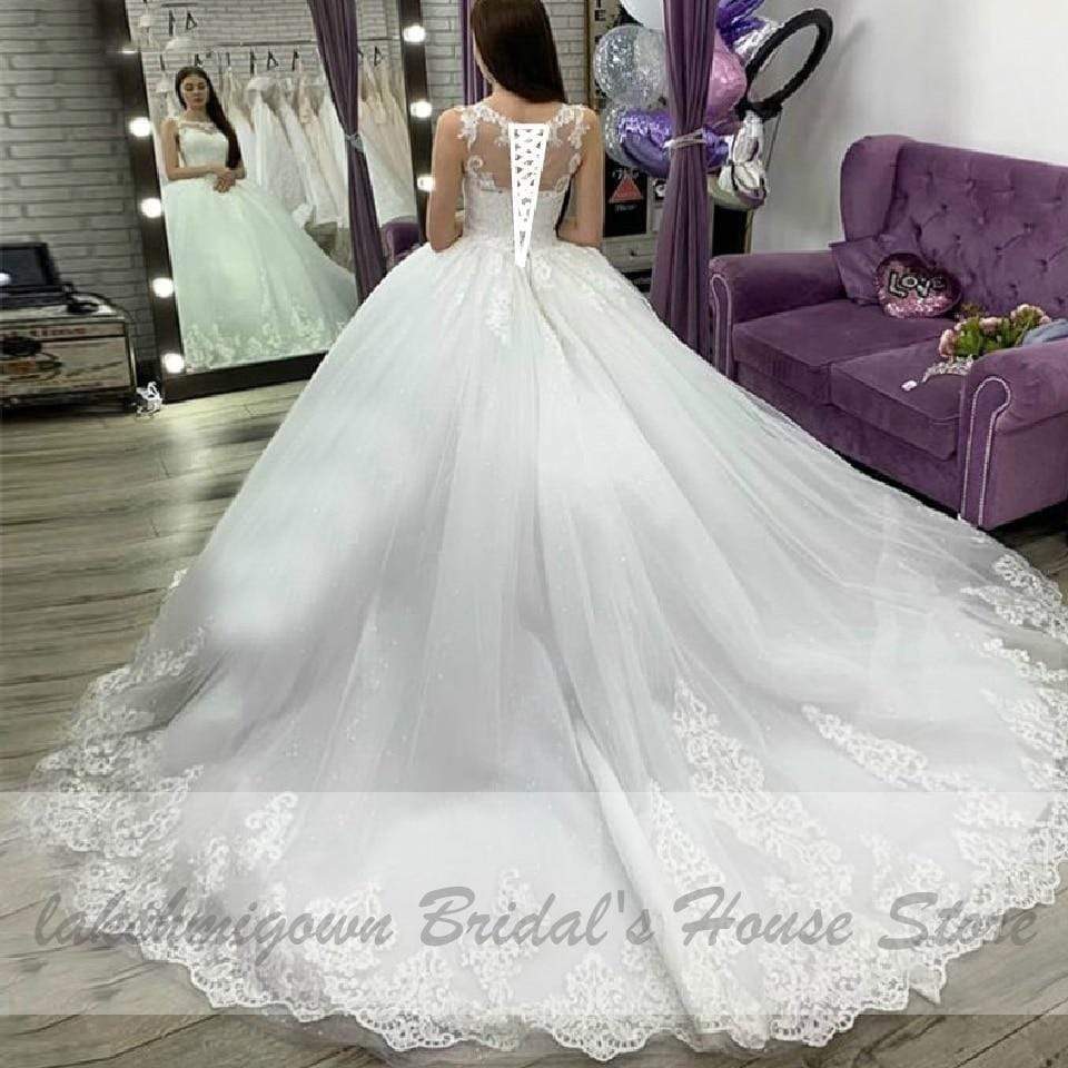 NumberSea - NumberSea Dubai White Bridal Ball Gown Wedding Dress Floral Turkey