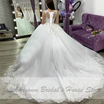 NumberSea - NumberSea Dubai White Bridal Ball Gown Wedding Dress Floral Turkey