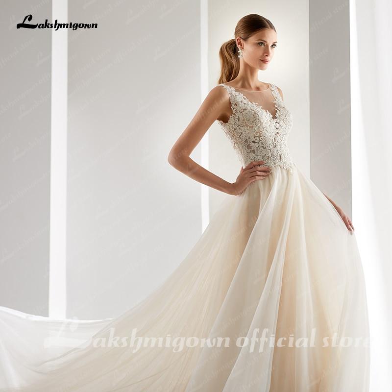 NumberSea - NumberSea Elegant A - line Champagne Wedding Dresses Mariage Appliques