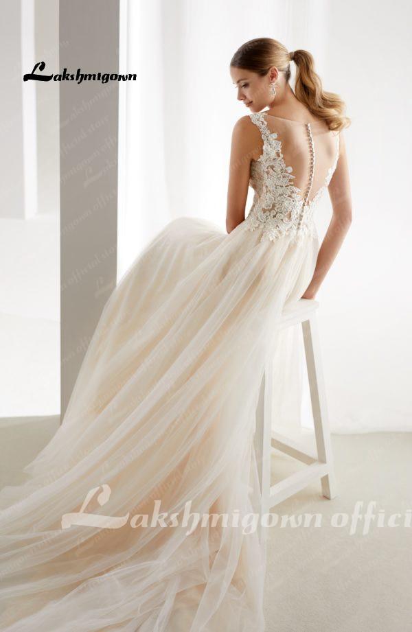 NumberSea - NumberSea Elegant A - line Champagne Wedding Dresses Mariage Appliques