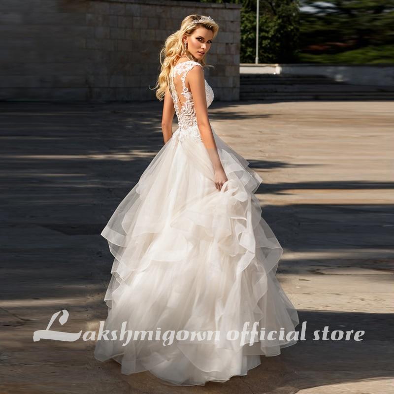 NumberSea - NumberSea Elegant A - Line Ruffles Beach Champagne Wedding Dresses Deep V neck