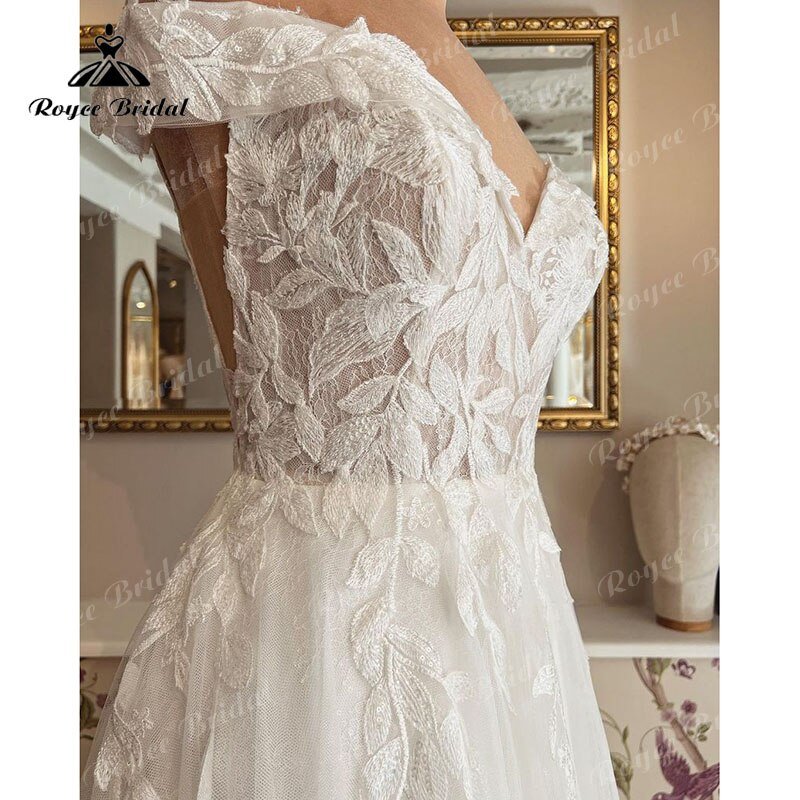 NumberSea - NumberSea Elegant Boho A Line Wedding Dress Off the Shoulder Lace Applique Cap Sleeve Bridal Gowns For Women vestido para boda playa 2022