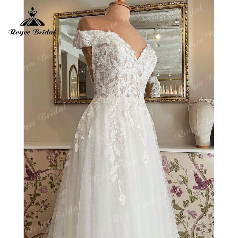 NumberSea - NumberSea Elegant Boho A Line Wedding Dress Off the Shoulder Lace Applique Cap Sleeve Bridal Gowns For Women vestido para boda playa 2022