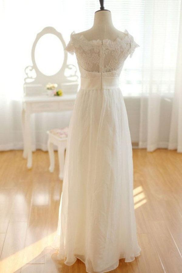 NumberSea - NumberSea Elegant Ivory Chiffon Lace Long Wedding Dresses, Pretty Bridal Gown, MW137