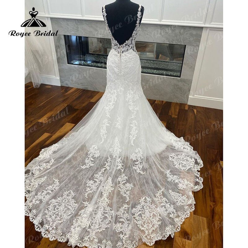 NumberSea - NumberSea Elegant Lace Appliques Mermaid/Trumpet Tulle O - Neck Wedding Dress Open Back Bridal Wedding Gowns vestido de casamento princesa